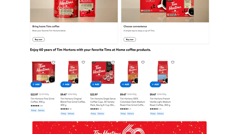 Walmart Tim Hortons 'Free Coffee for a Year' Web Page