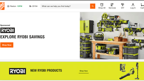 Home Depot 'Explore Ryobi Savings' Web Page 