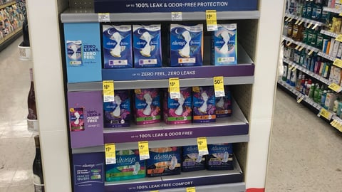Walgreens Always 'Free $5 Walgreens Gift Card' Endcap With Shelf Trays