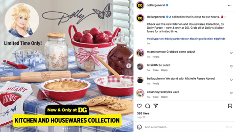 Dollar General Dolly Parton Instagram Update