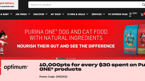 Loblaws Purina One 'Nourish Their Gut' Web Page